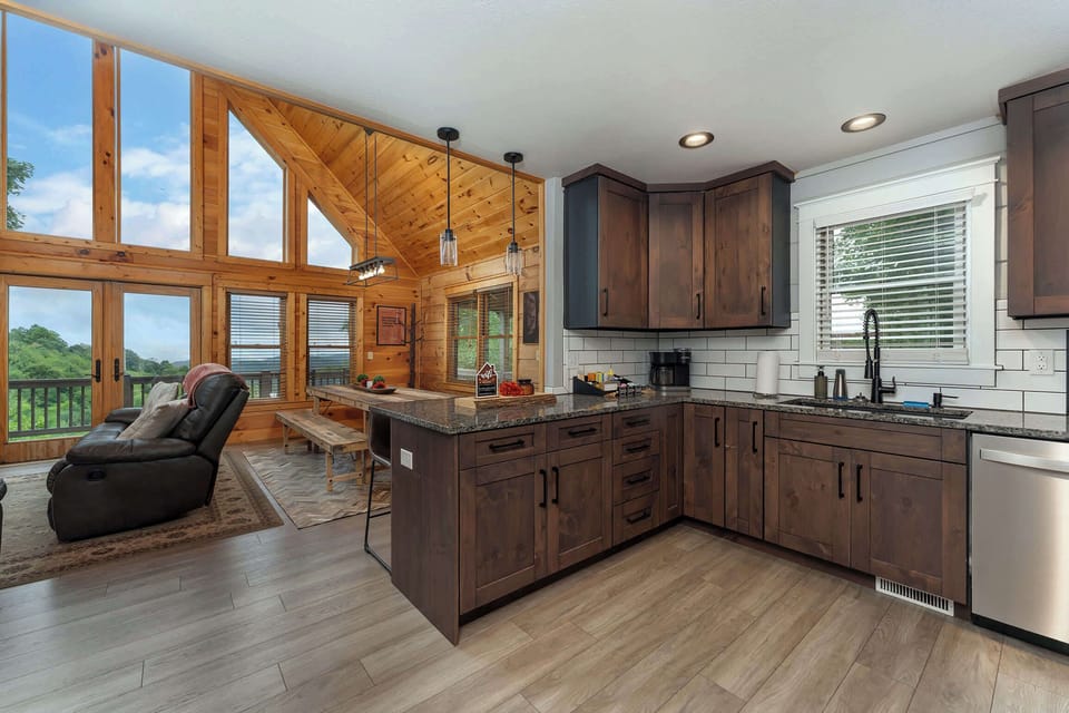 Whip up your favorites in our fully stocked kitchen — and enjoy stunning mountain views right from the counter.
