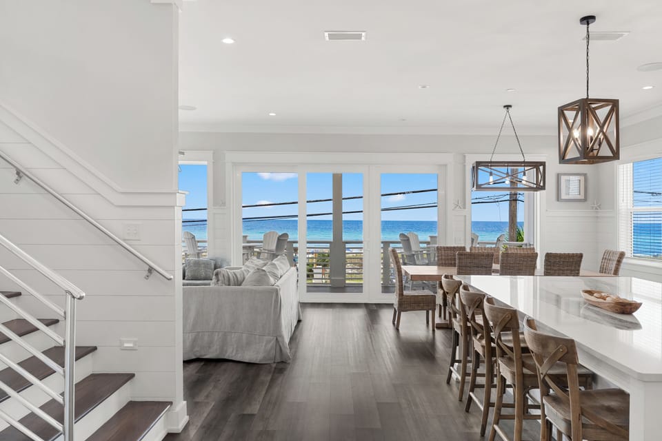 Seamless open layout with convenient stair access.
