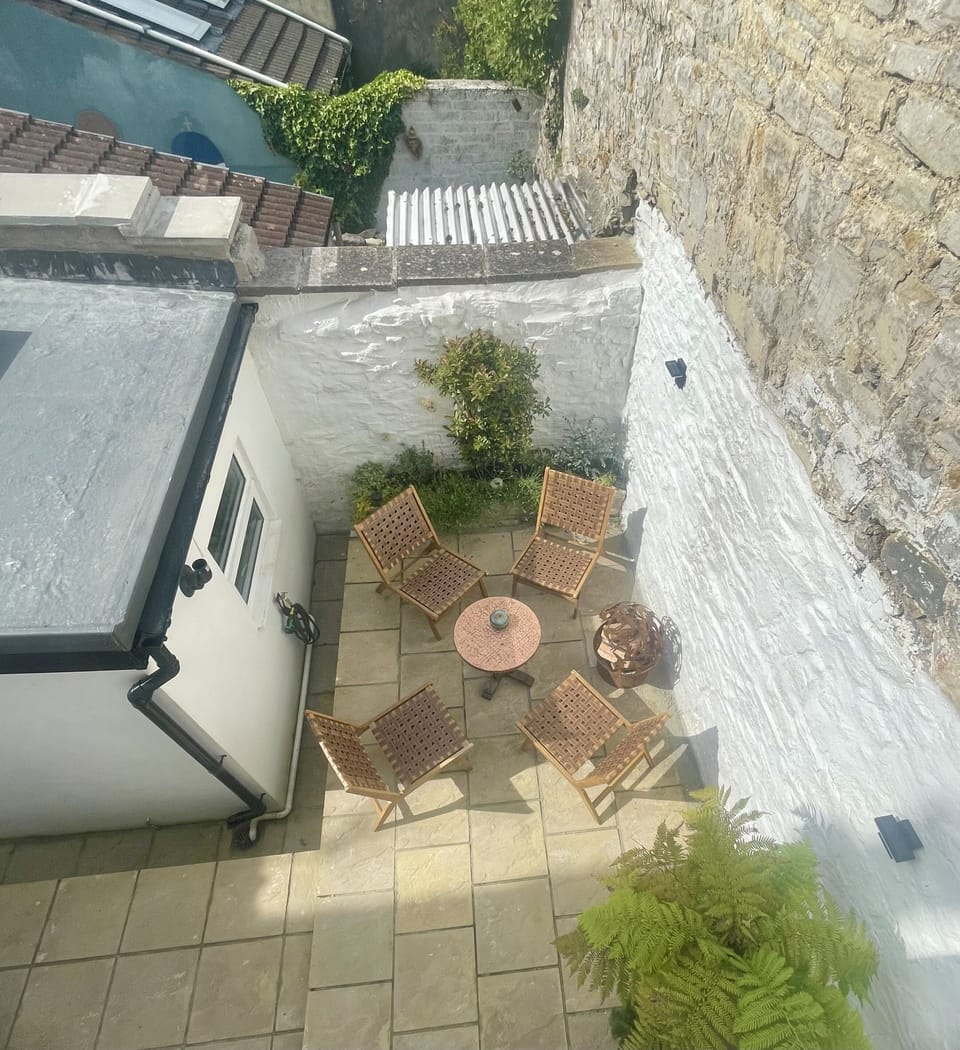 Sheltered seating area.