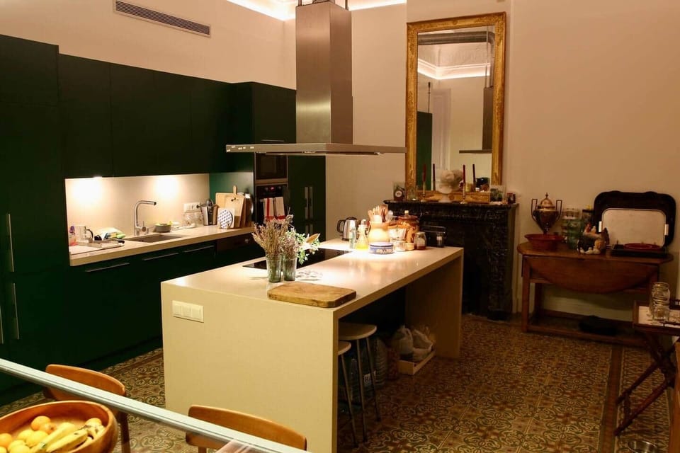 The kitchen and dining room.