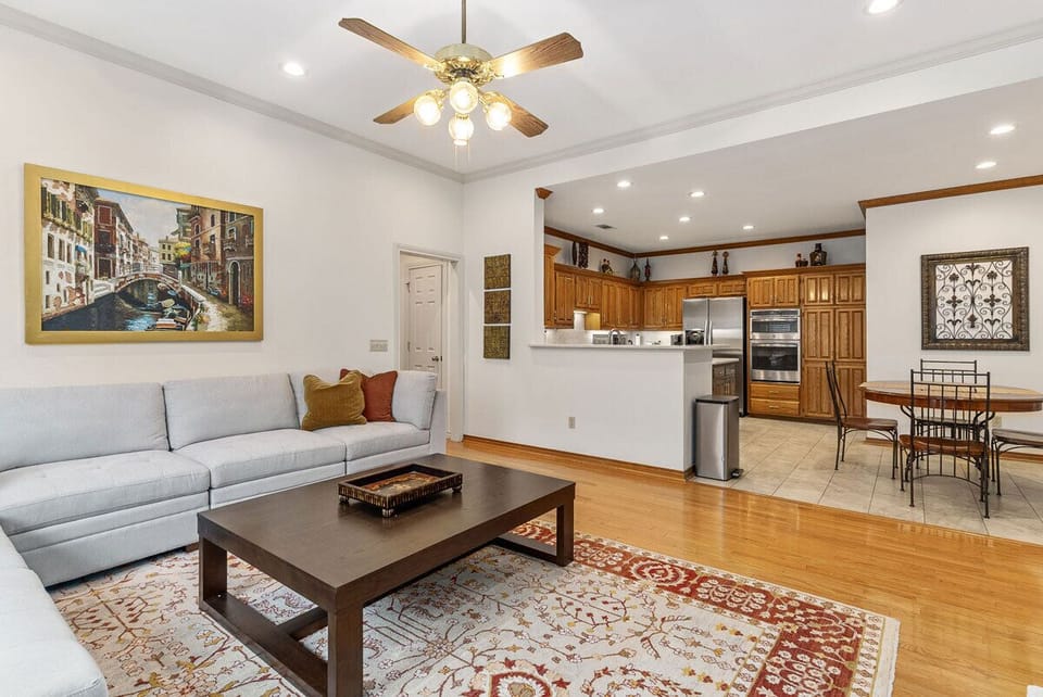 View from sectional into open kitchen 