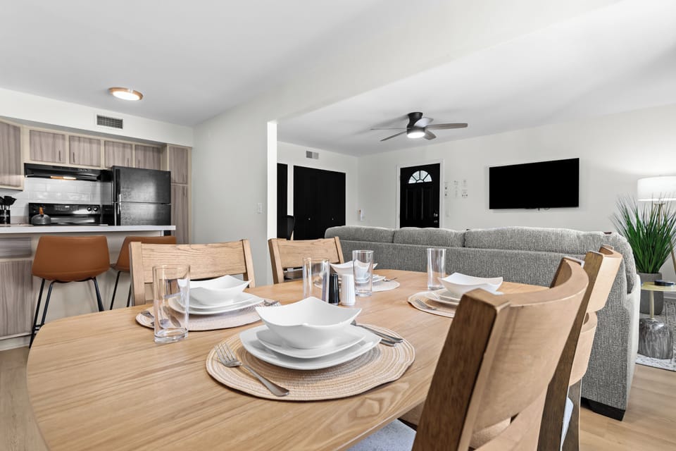 Enjoy easy flow between the dining area and kitchen for convenient meals.