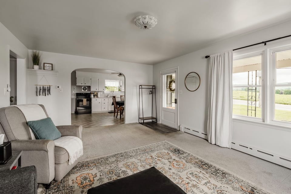 Living room is right next to the kitchen