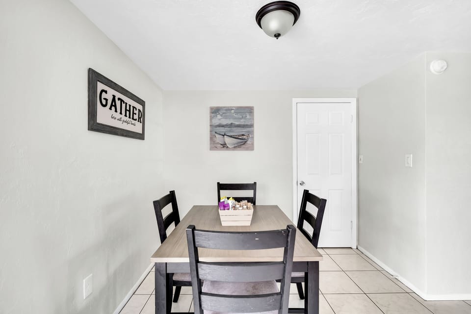 Enjoy a home cooked meal or take out together at the dining room table.