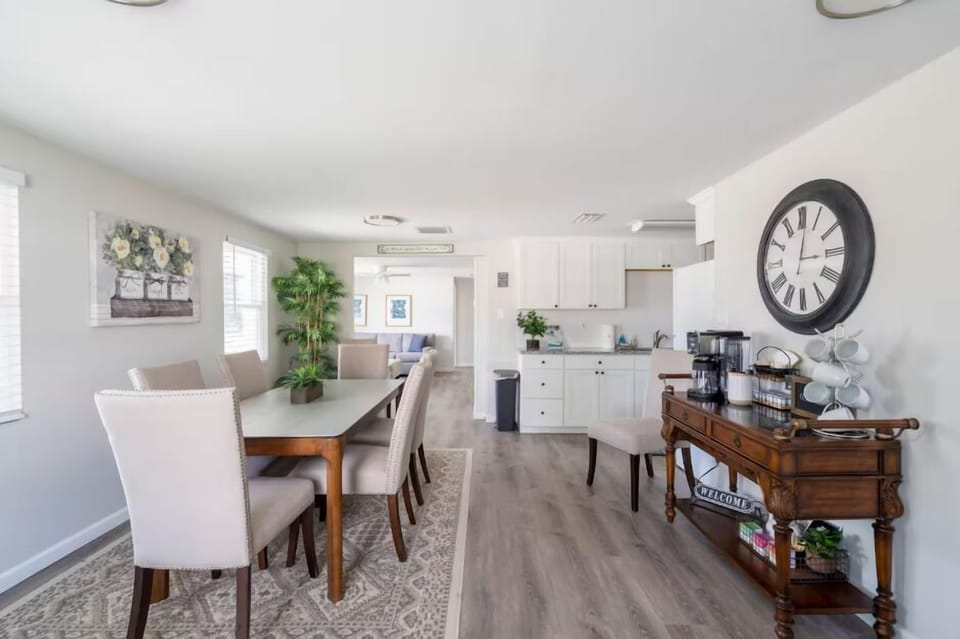 The dining room has a coffee/tea bar