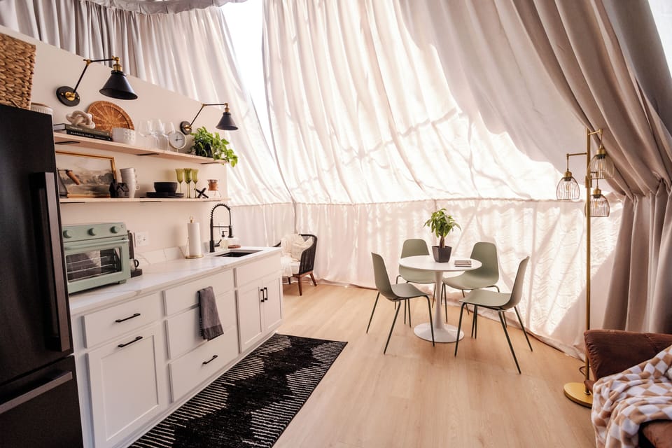 Kitchenette & dining area view when the shades are closed