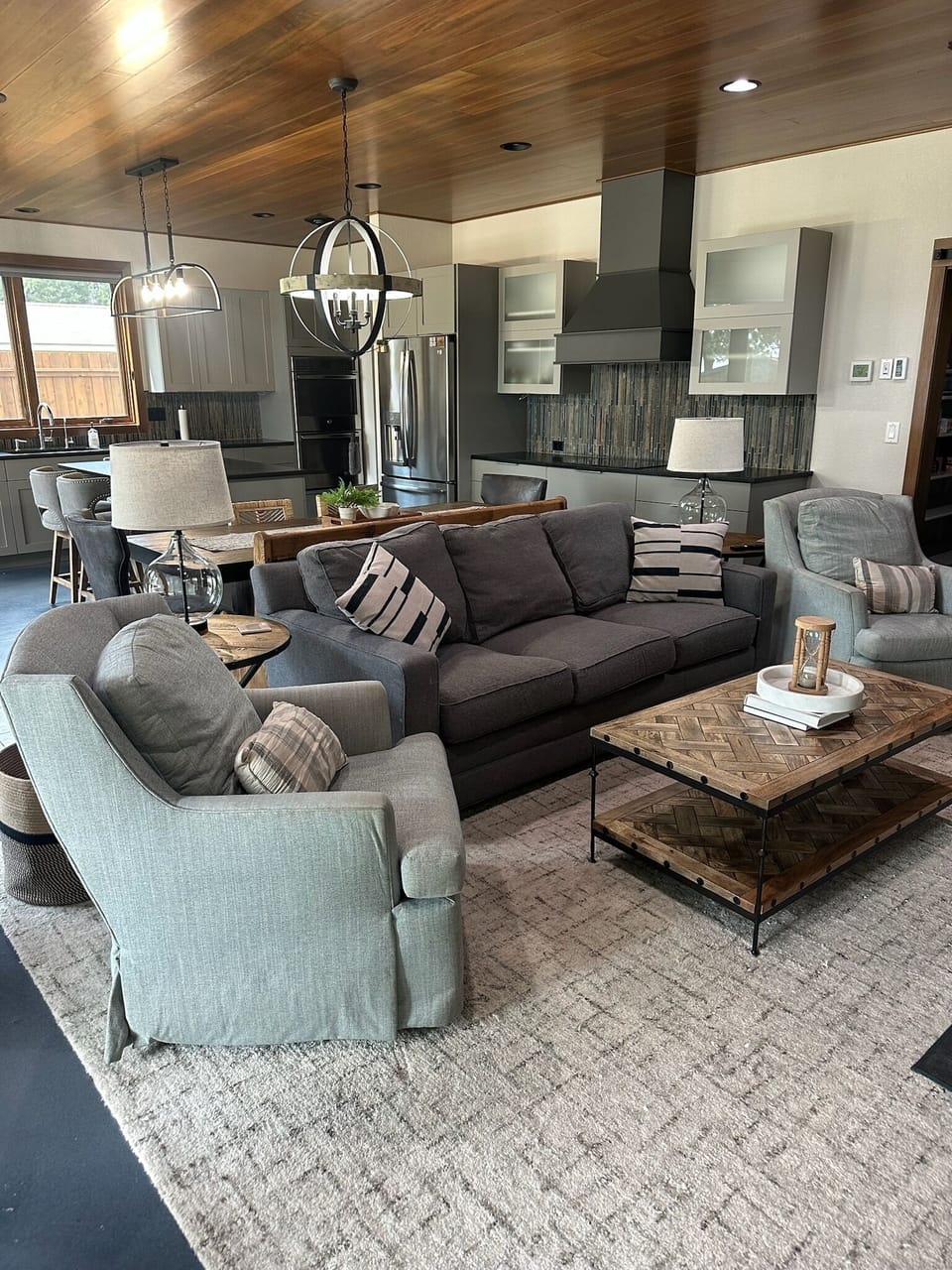 Main level living room and kitchen/dining area