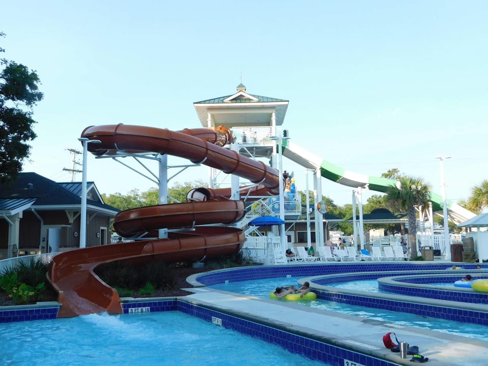 Exciting waterpark fun with twisting slides and splash pools