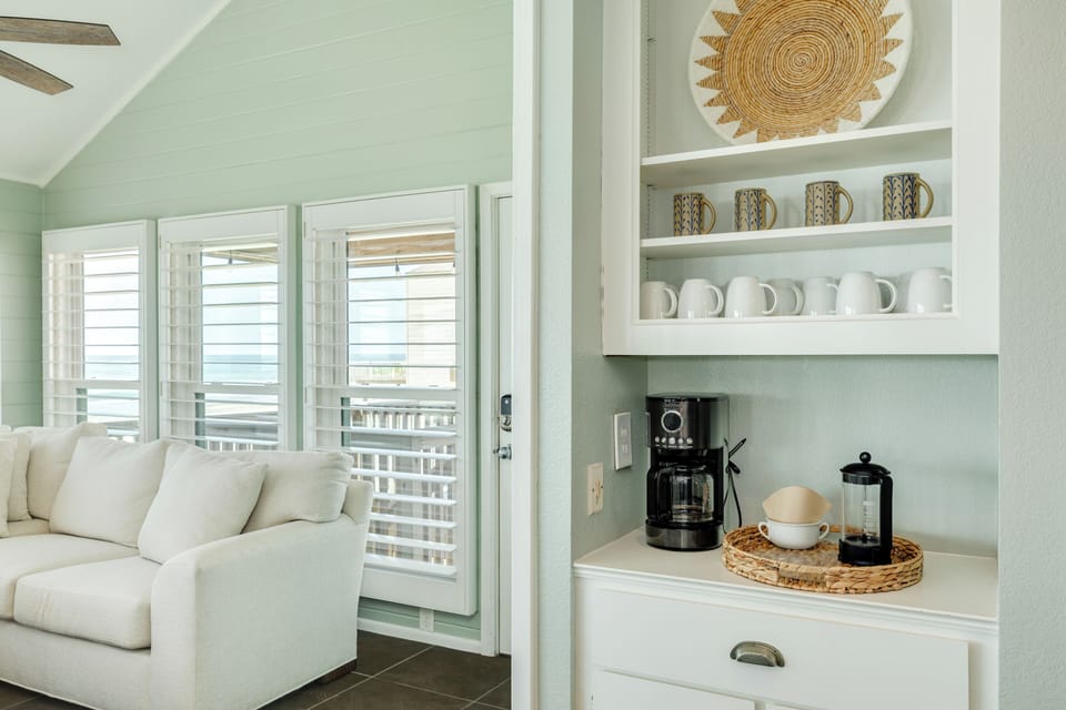Grab a morning cup of coffee from the coffee bar area