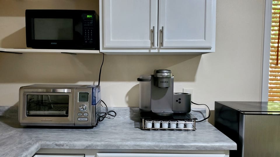 microwave, conventional oven, and Keurig coffee maker