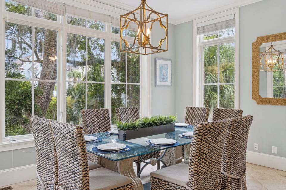 Dining table with seating for 8