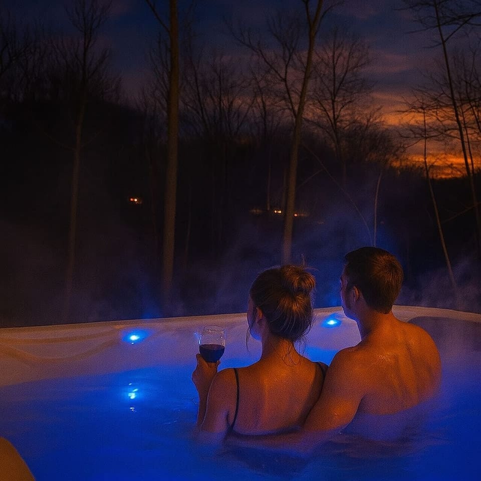 Cozy up in the hot tub all times of day and year