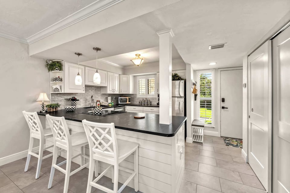 Breakfast bar adds even more flexibility for coffee sips or late night snacks. Family friendly to  couples that host, you have plenty of space to purpose as you wish.