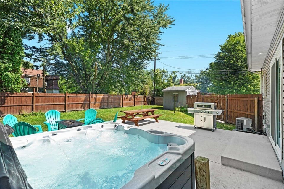 Unwind in our hot tub, available for your enjoyment at any time during your stay