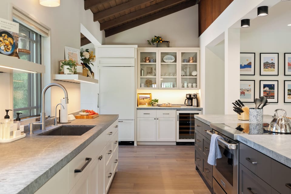 Chill drinks in style—fridge, bar, and wine fridge included