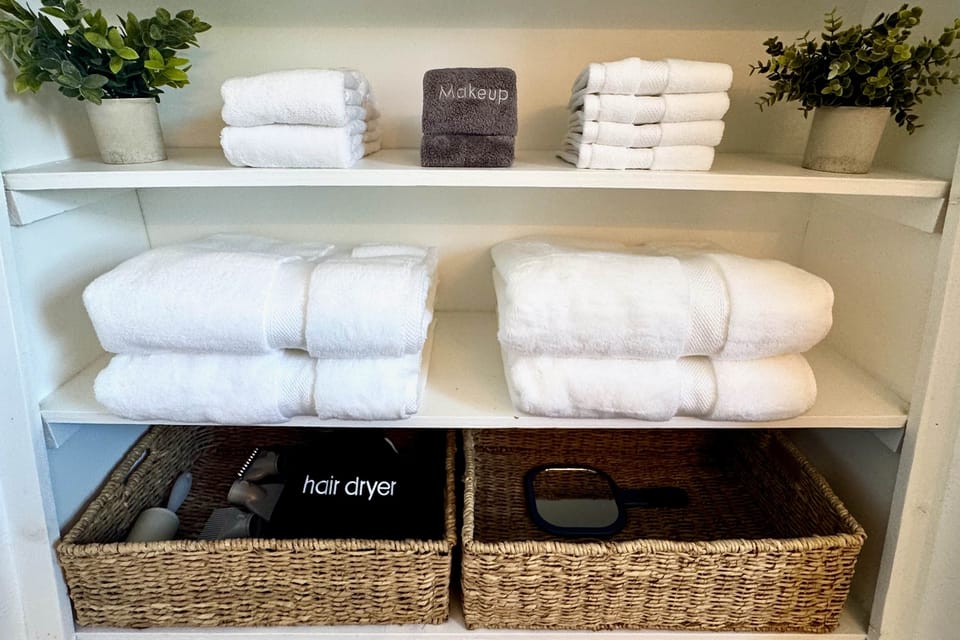 Premium bath towels and supplies in both bathrooms