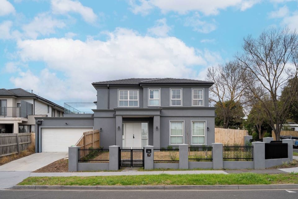 Property exterior, the secure garage is on the left hand side 