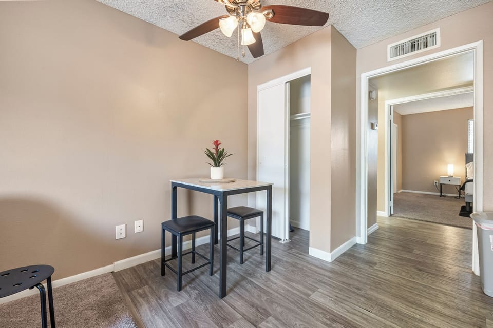 ️ Chic dining space for two, filled with natural light.