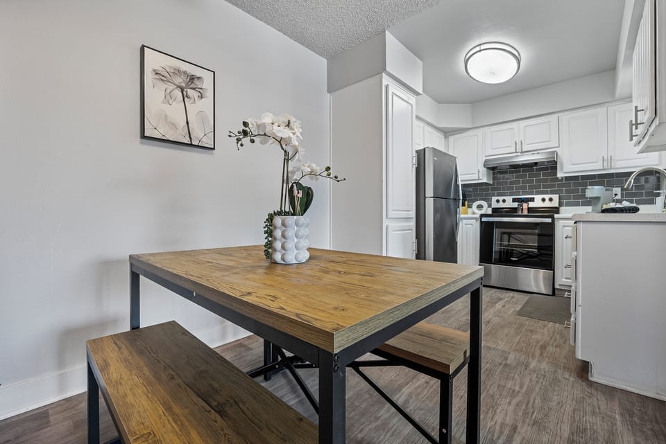  Bright corner dining table perfect for breakfast.