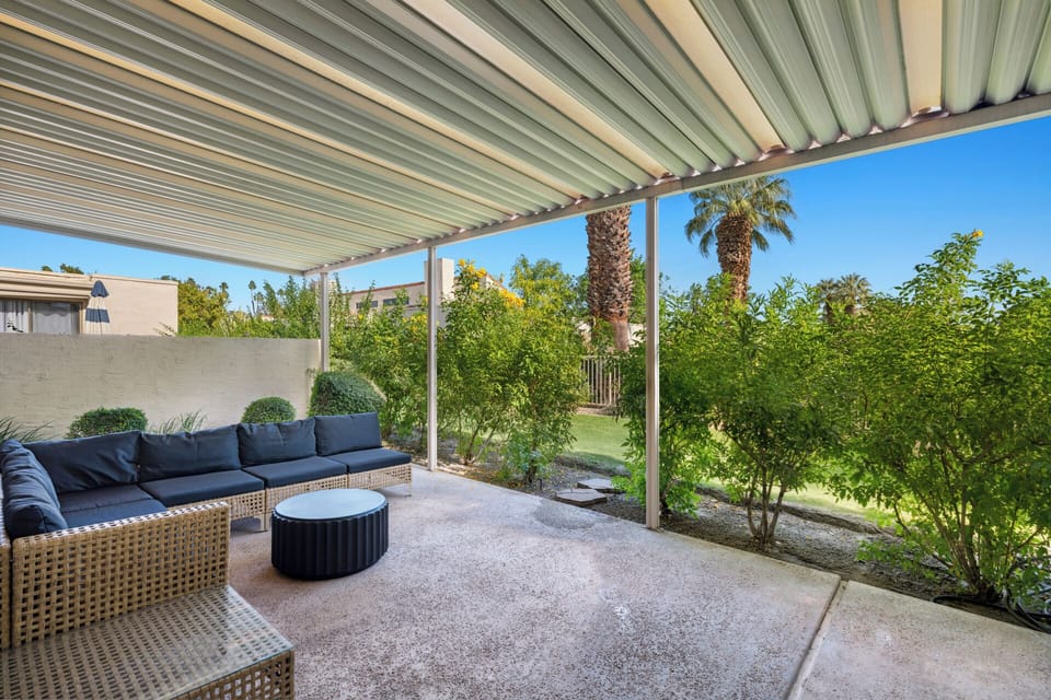 Private patio with large sectional sofa