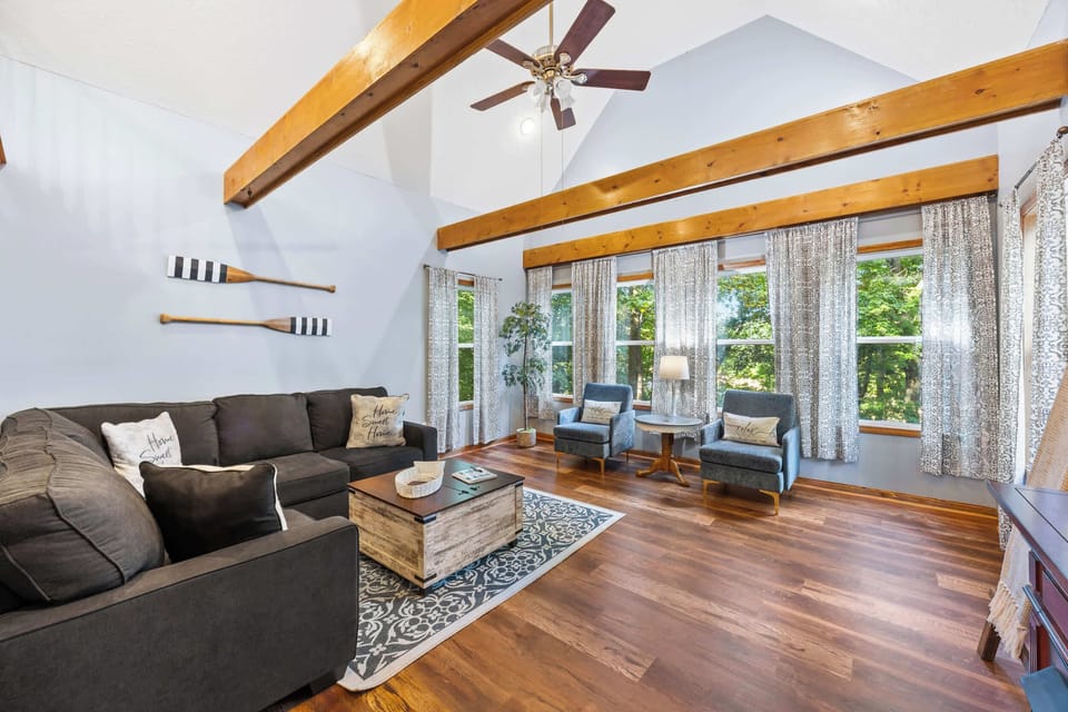 Living Room 2: Welcome home! Our beautifully designed living room blends rustic charm with modern comfort. It's an ideal gathering spot for making memories, playing games, or simply enjoying a quiet evening in.