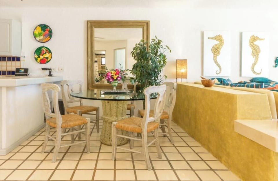 Dine indoors or out! Enjoy meals in this bright dining space.