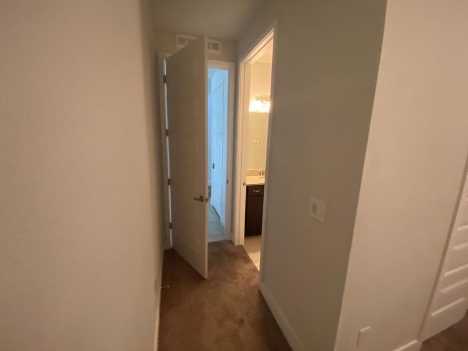 Bright hallway with easy access to the private bathroom.