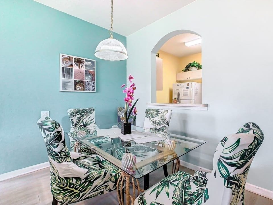 Chic dining area with elegant touches, perfect for enjoying meals with loved ones.