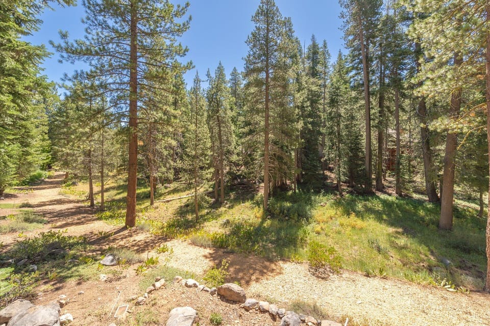 Stunning views of Tahoe Pines from the deck, with trail access just steps away—nature is your backyard!