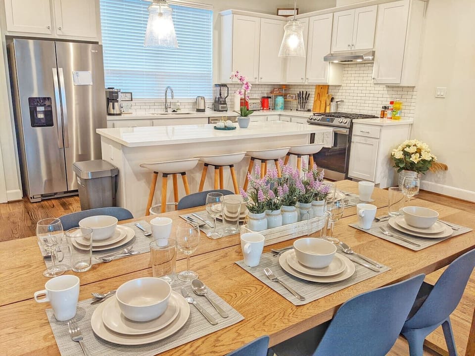 Cozy dining area with a table that seats six