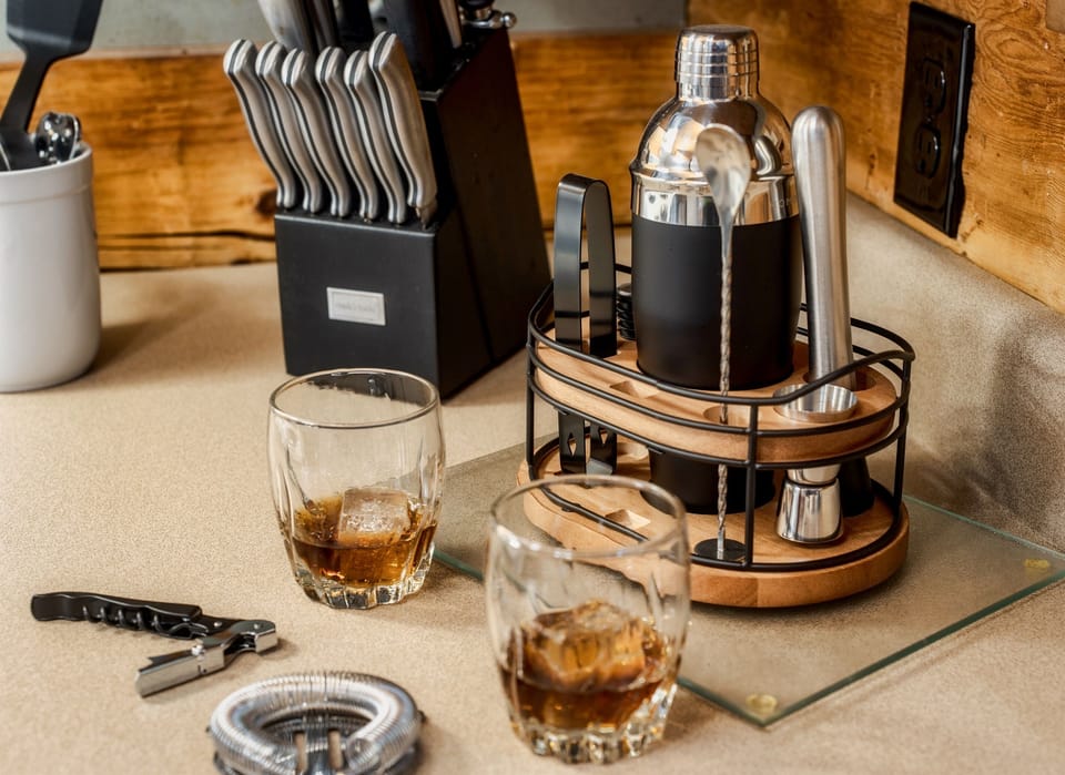 Cocktail mixing kit. Make your favorite drinks to enjoy on the porch swing or around the fire!