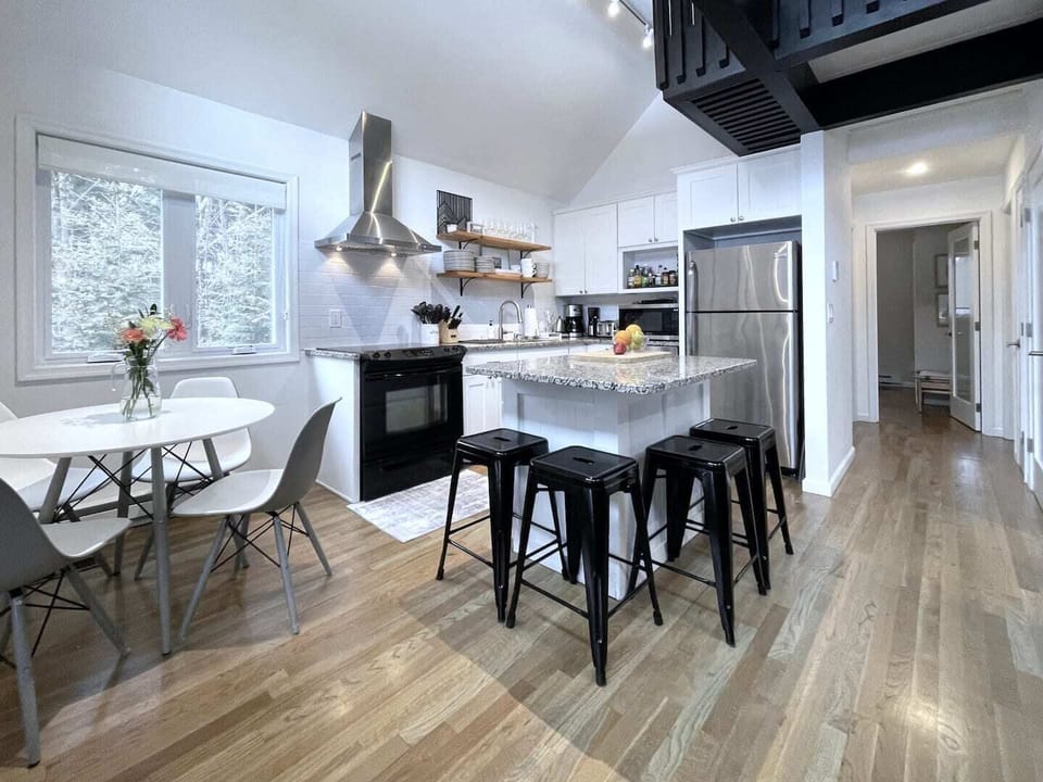A spacious kitchen has plenty of work surface for home-cooked meals.