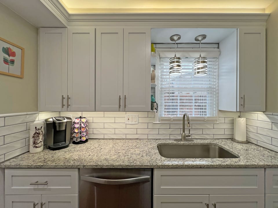 Kuerig coffee station, under cabinet LED lighting