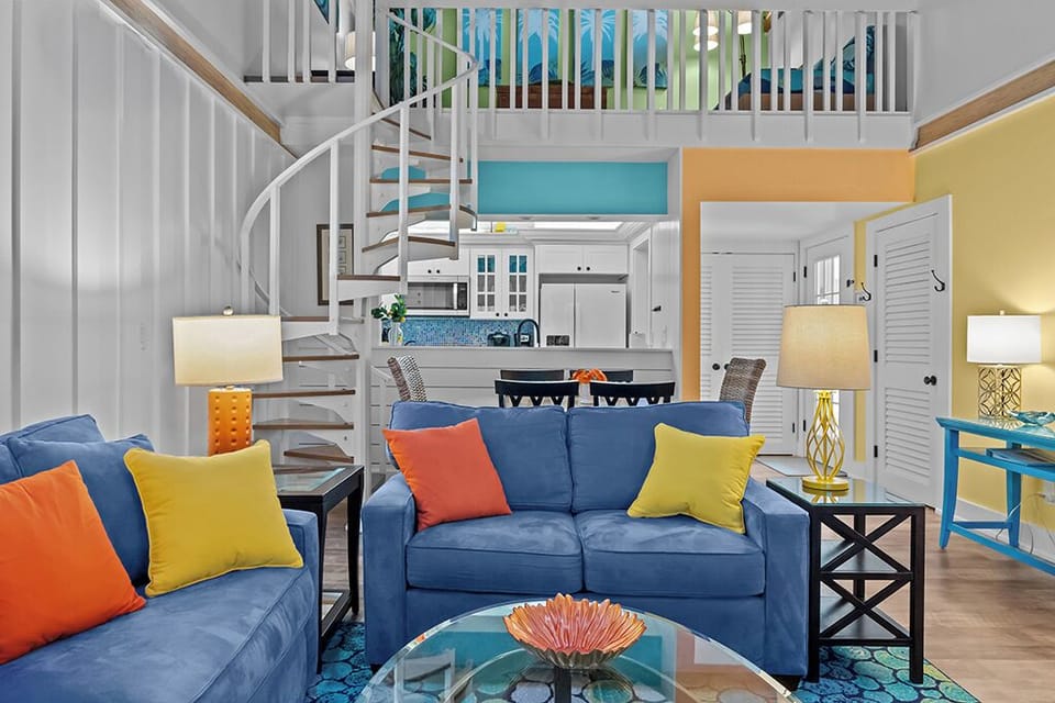 Living area, condo has loft