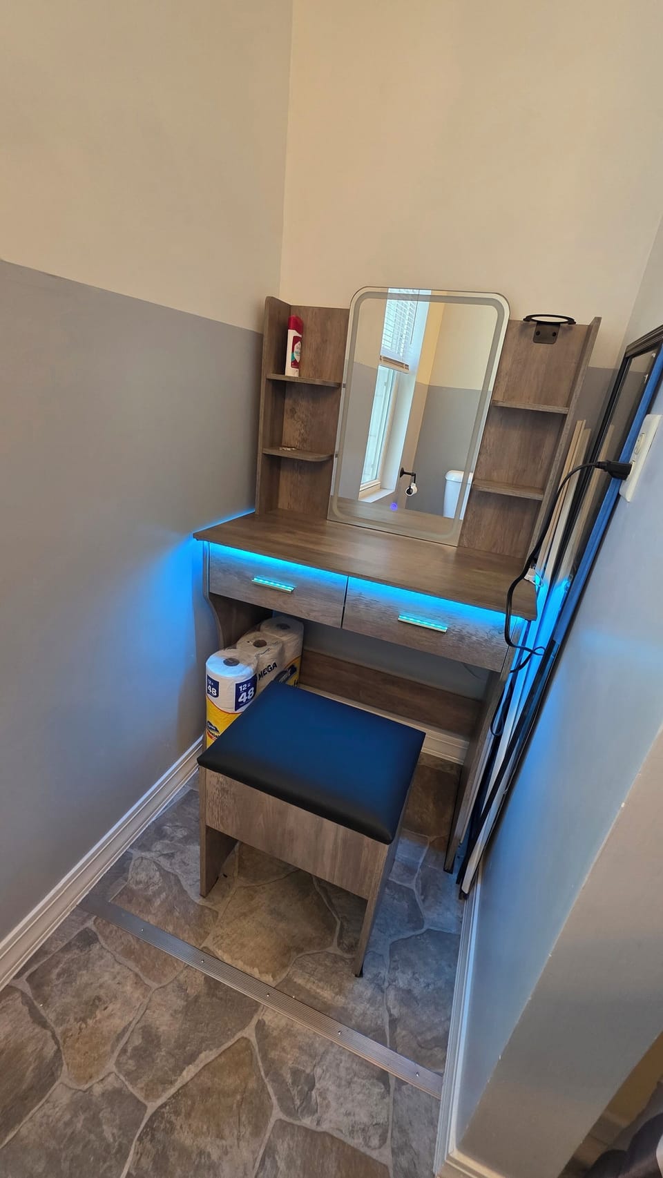 Custom makeup vanity on first floor 
