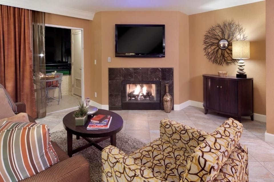 Relax with movie time and a crackling fire nearby.