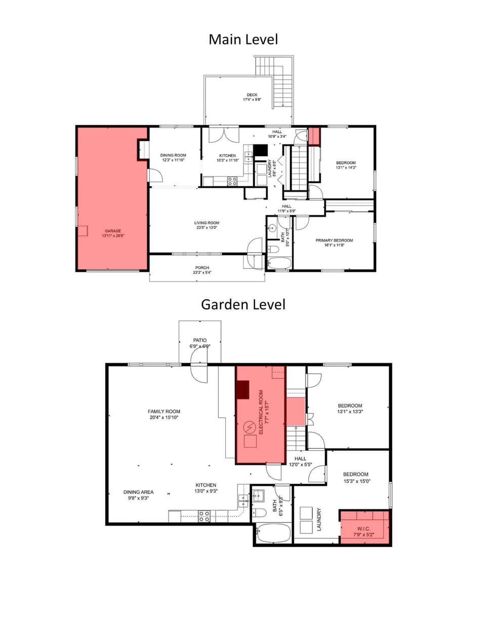 Layout of both levels—ideal for families or groups traveling together