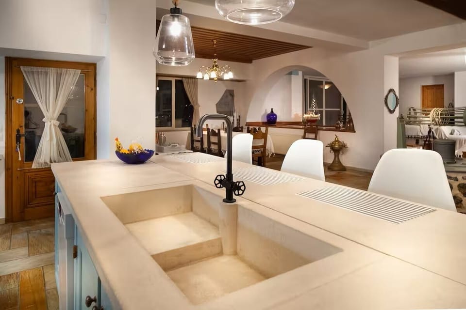 Custom-made concrete sink and counter tops.