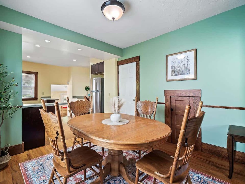 Bright dining room with natural light & cozy seating for family meals ️✨