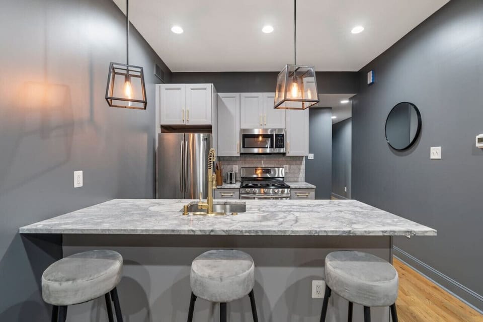 Large kitchen island with bar seating