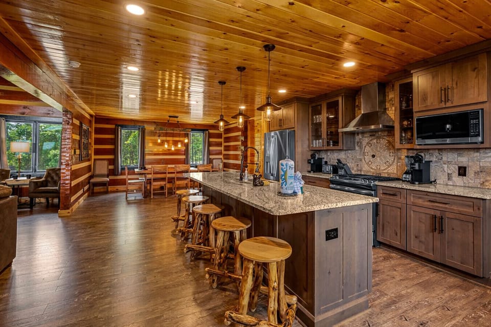 A modern kitchen with a rustic feel