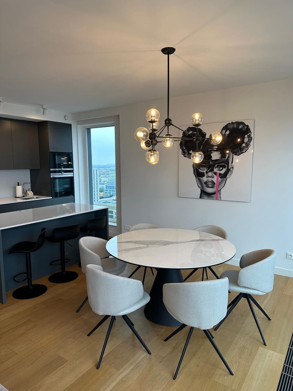 Stylish dining area with elegant chairs.