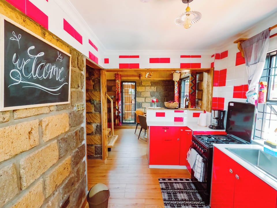 Rustic fully equipped kitchen. Starter items and DIY breakfast items.