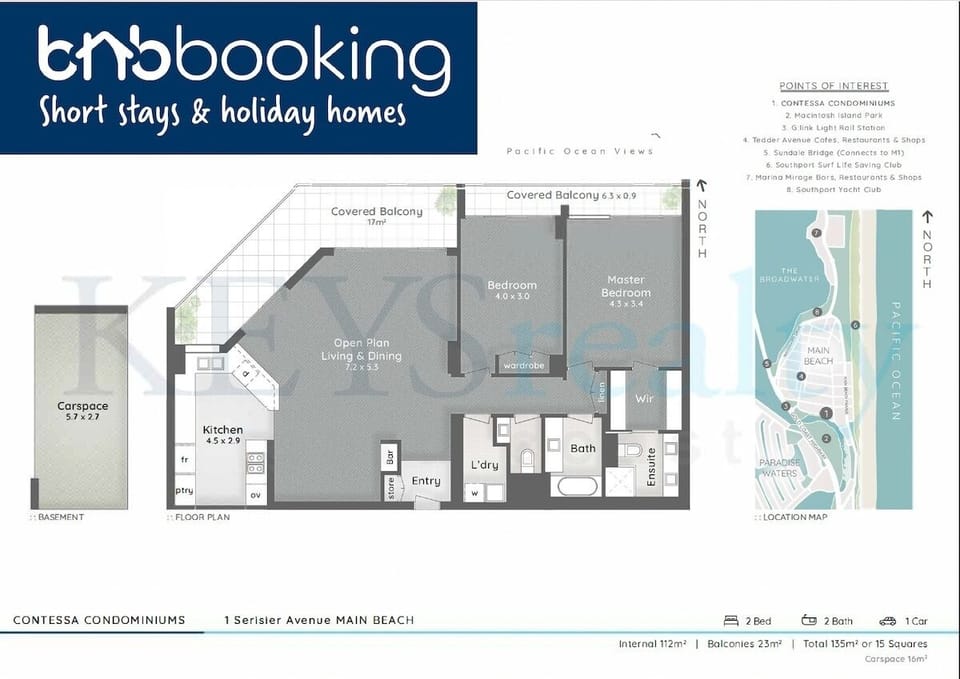 Two bedrooms, two bathrooms and open-plan living connect the kitchen and dining.
