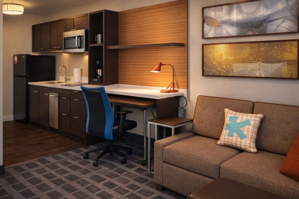 Lounge comfortably on the sofa and enjoy a dedicated work nook.
