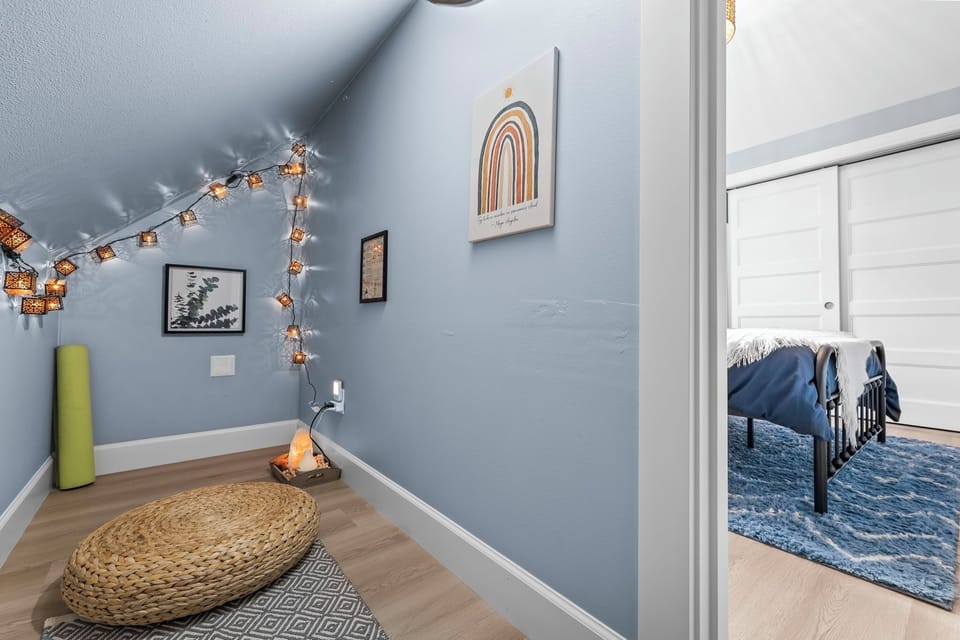 Meditate in this charming alcove with unique decor and twinkling lights.