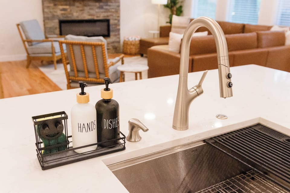 Dish soap, hand soap, and a sponge are provided for your convenience! 