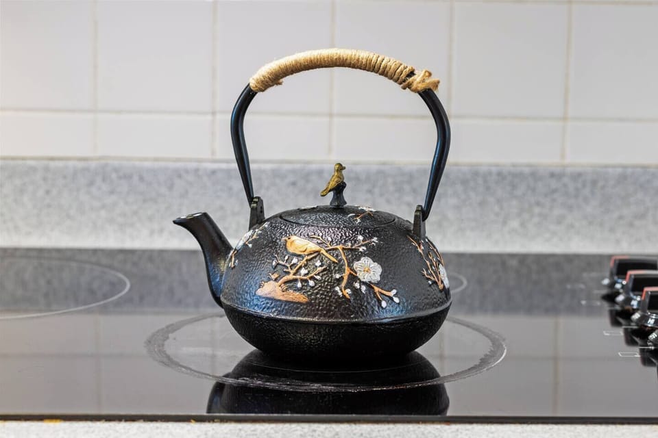 Elegant kettle ready for tea or coffee in the kitchen.