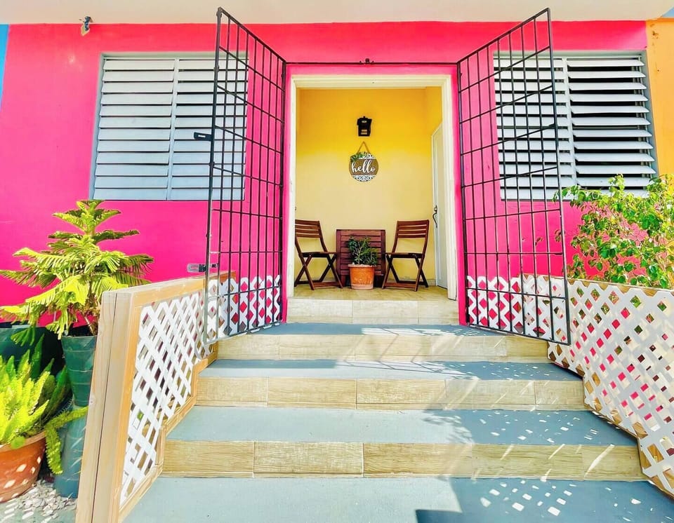 A colorful and unique entrance that sets the tone for your stay.

