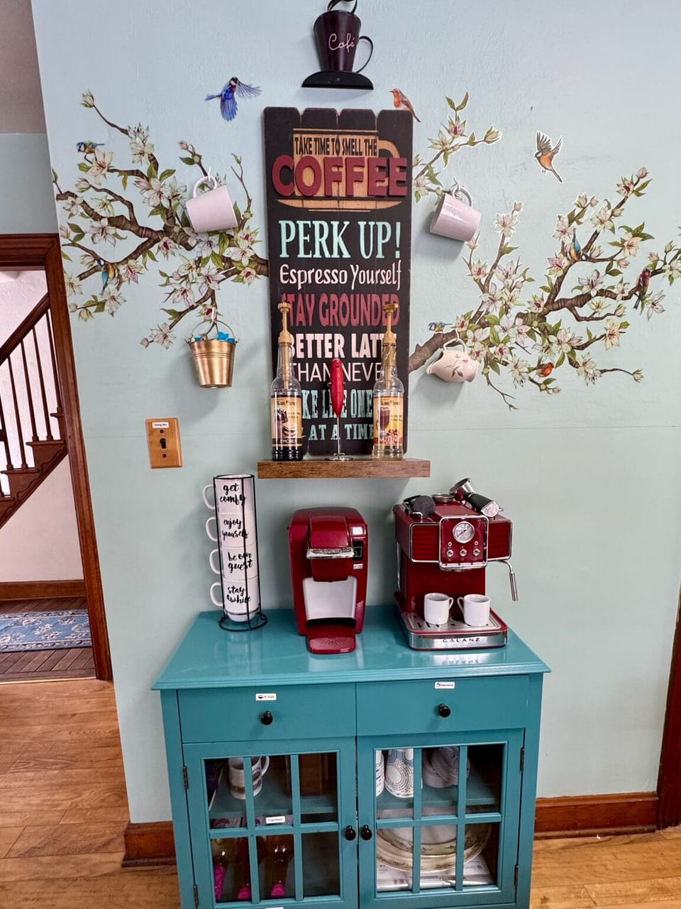 Coffee Station with complimentary coffee, espresso, cocoa, and hot tea. 